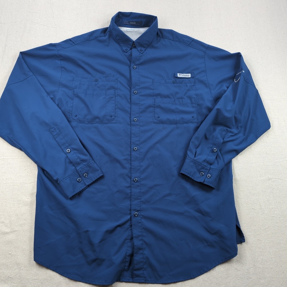 Columbia PFG Shirt Mens 2XL Blue Tamiami Fishing Vented Omni Shade